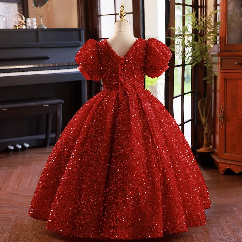 Baby Girls New Year Red Princess Dress Toddler Birthday Ball Gown