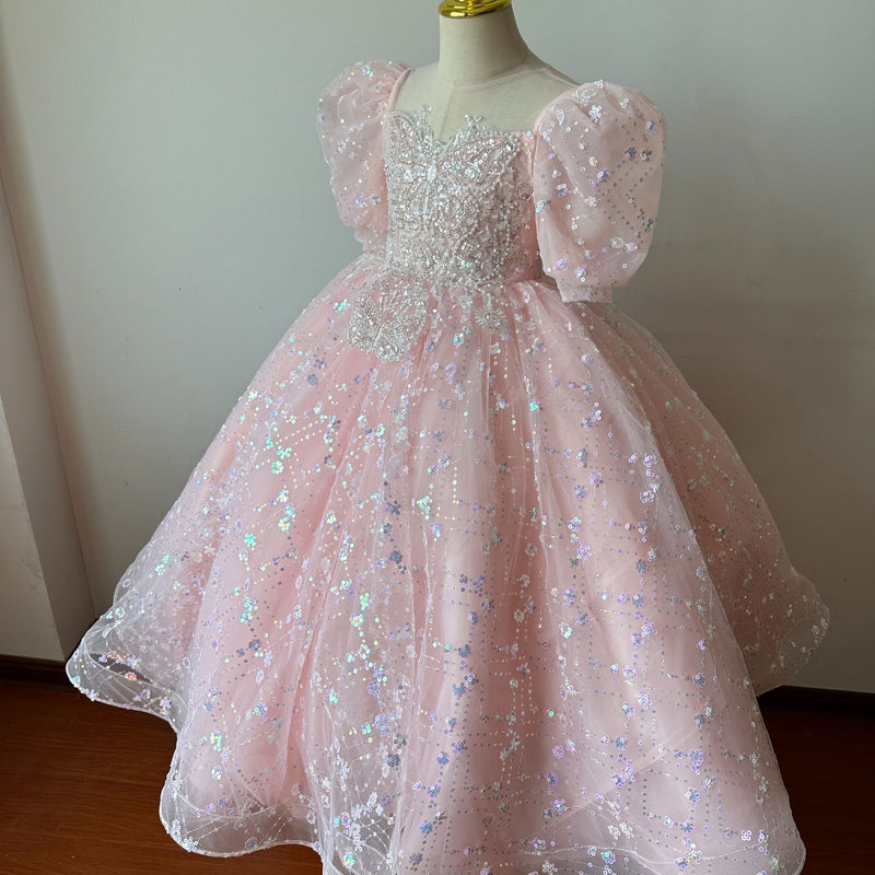 Girls Sequined Dress Baby Pink Princess Dress Girl Birthday Party Dress