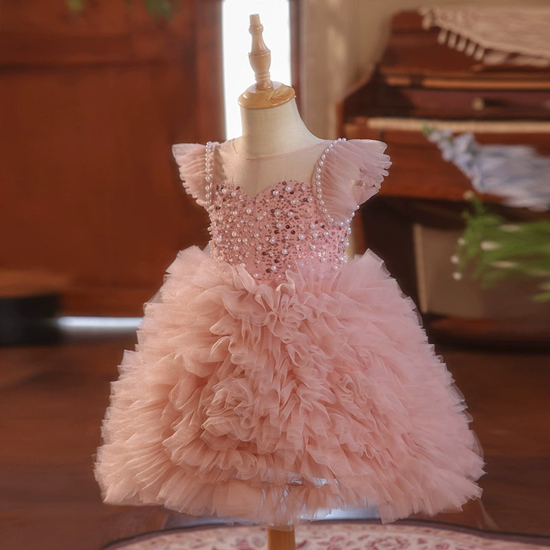 Luxurious Baby Girl Sequin Fluffy Dress Toddler Birthday Pageant Princess Dress