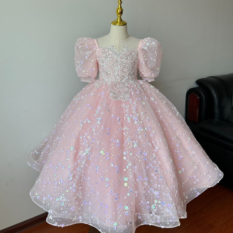 Girls Sequined Dress Baby Pink Princess Dress Girl Birthday Party Dress