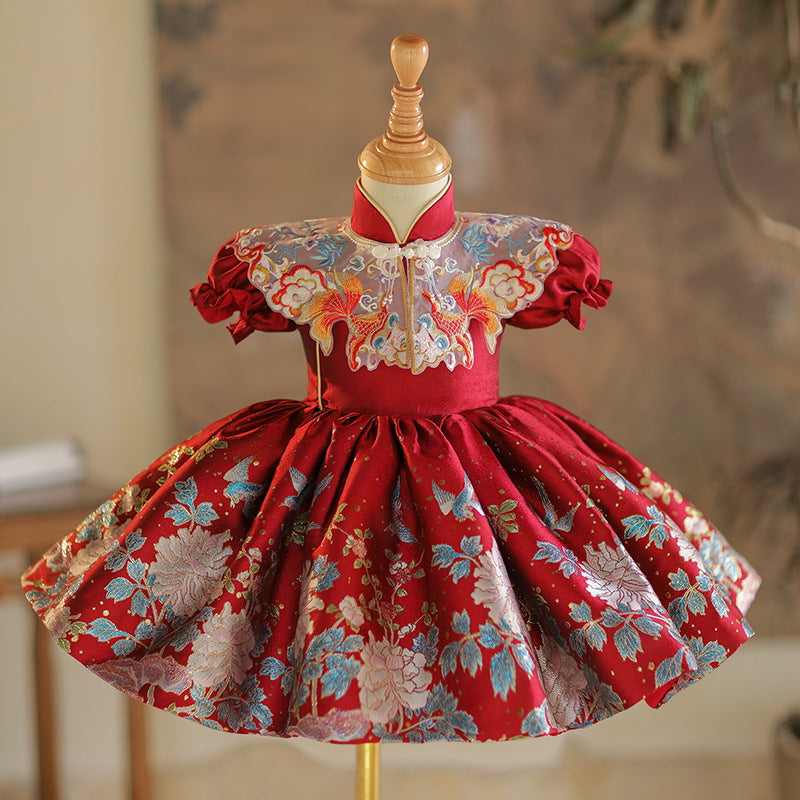 Cute Baby Girl Red Baptism Dresses Toddler Princess Dresses