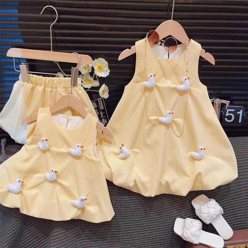 Cute Summer Girls Duck Dress Two-Piece Set