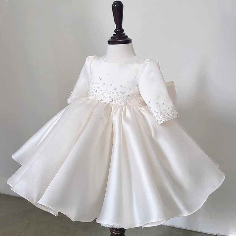 Elegant Baby Girl White One-Year-Old Puff Princess Dresses Performance Dresses