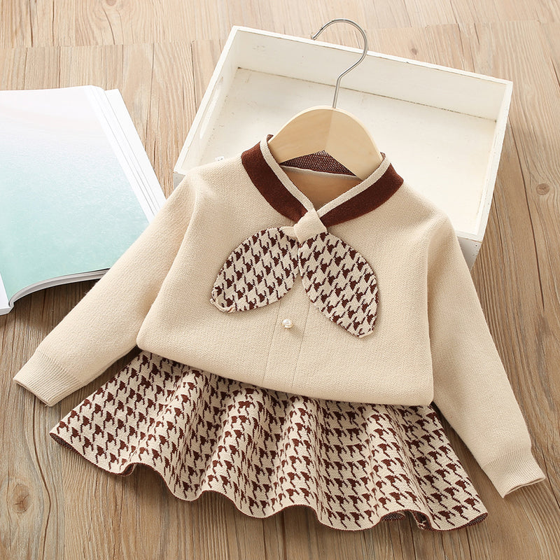 Baby Girl Long Sleeve Pullover Knitted Wool Two Piece Suit