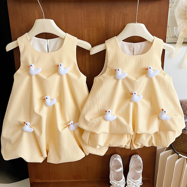 Cute Summer Girls Duck Dress Two-Piece Set