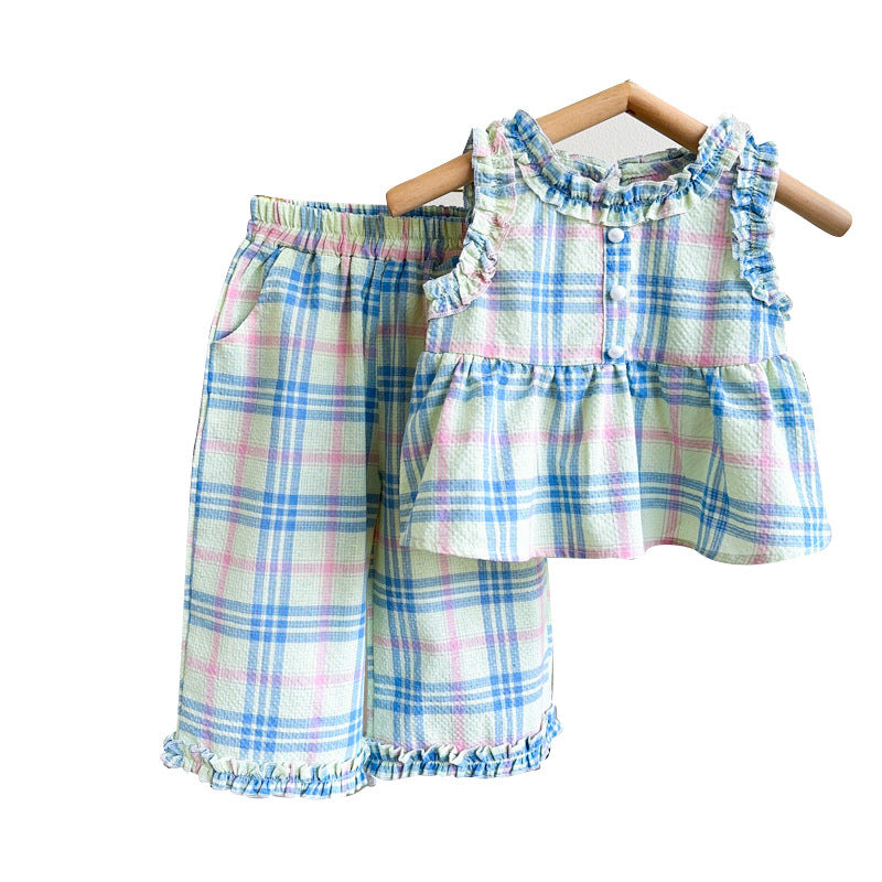 Plaid Vest and Trousers Two-piece Set