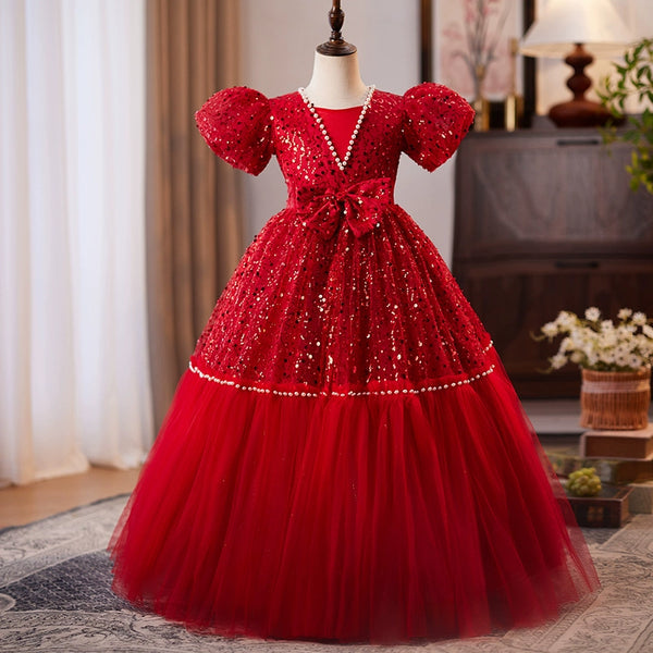 Winter Christmas Dress Beauty Pageant Dress Toddler Sequins Party Princess Dress