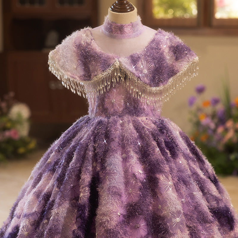 Girls Birthday Princess Dress Purple Children Party Dress