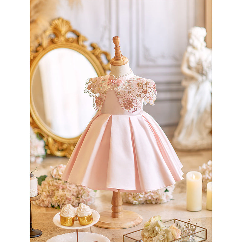 First Communion Dresses Pink Satin Dress Baby Girl Princess Dress