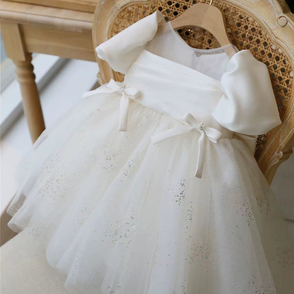 Baby Birthday Satin Dress Flower Girl Puffy Princess Dress