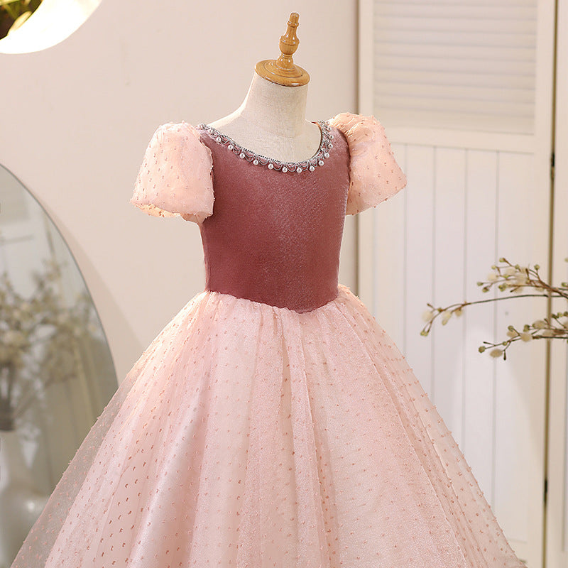 Pink Princess Dress with Beaded Birthday Dress