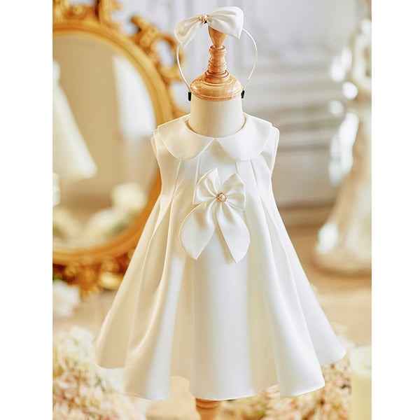 Cute White Baby Girl Christening Dress Toddler Birthday Princess Dress