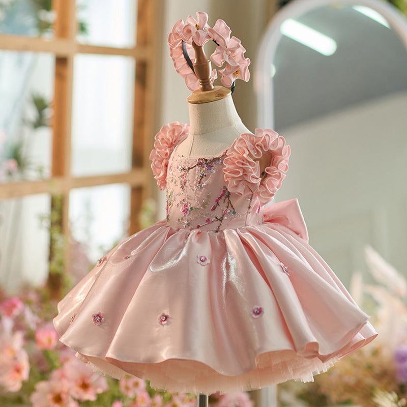 Elegant Baby Girl Sequin Embroidery Dress Toddler Birthday Pageant Princess Dress