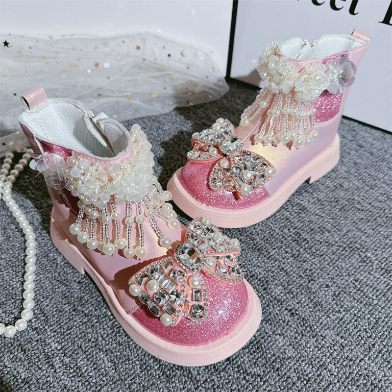 Baby Girl Winter Boots Pink Princess Leather Boots