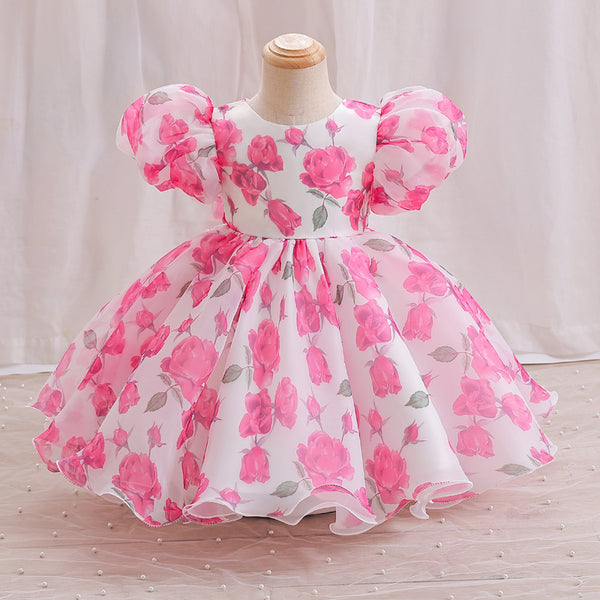 Elegant Baby Girls Puff Sleeve Floral Princess Dress Toddler Formal Dresses