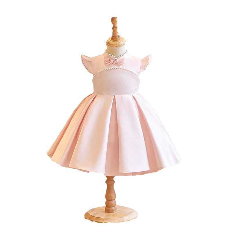 First Communion Dresses Pink Satin Dress Baby Girl Princess Dress