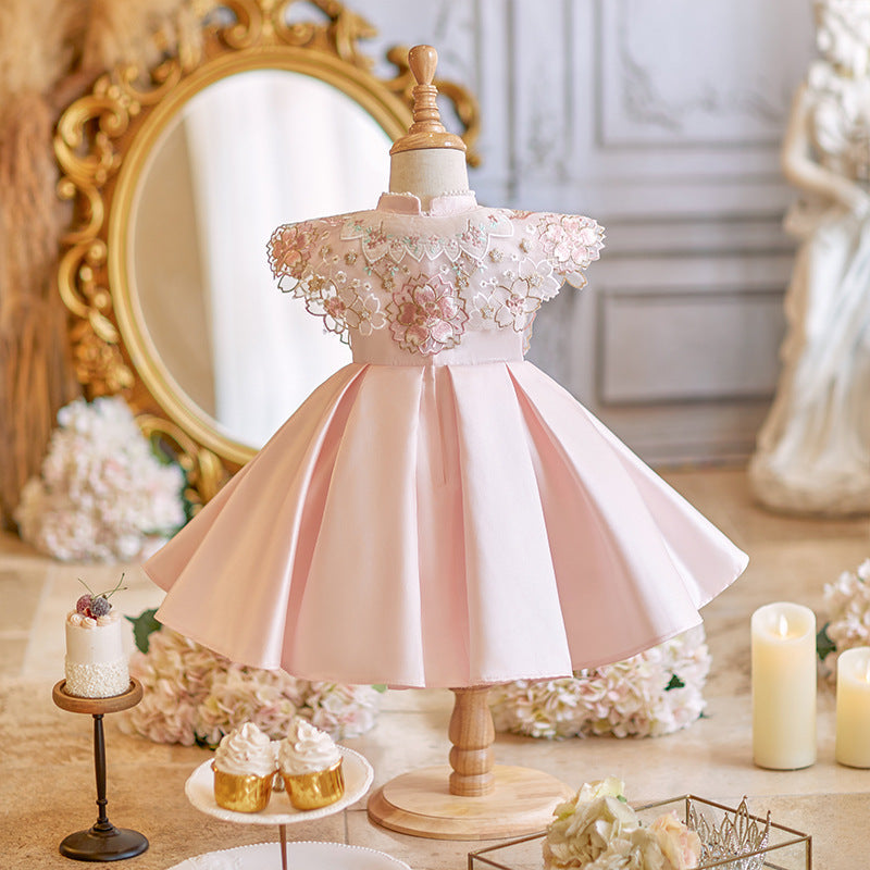 First Communion Dresses Pink Satin Dress Baby Girl Princess Dress