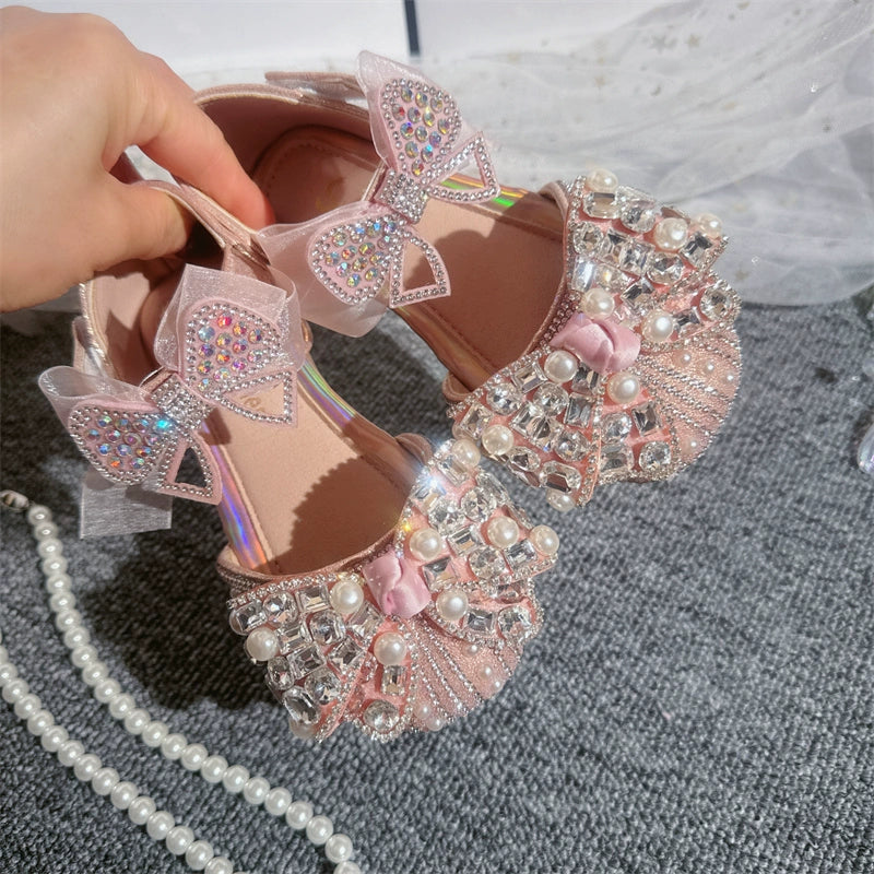 Girls Summer Shiny Sandals Bow-knot Rhinestone Princess Shoes