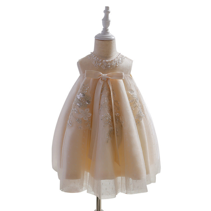 Cute Baby Girls Christening Dress Toddler Embroidery Sequins Birthday Party Princess Dress