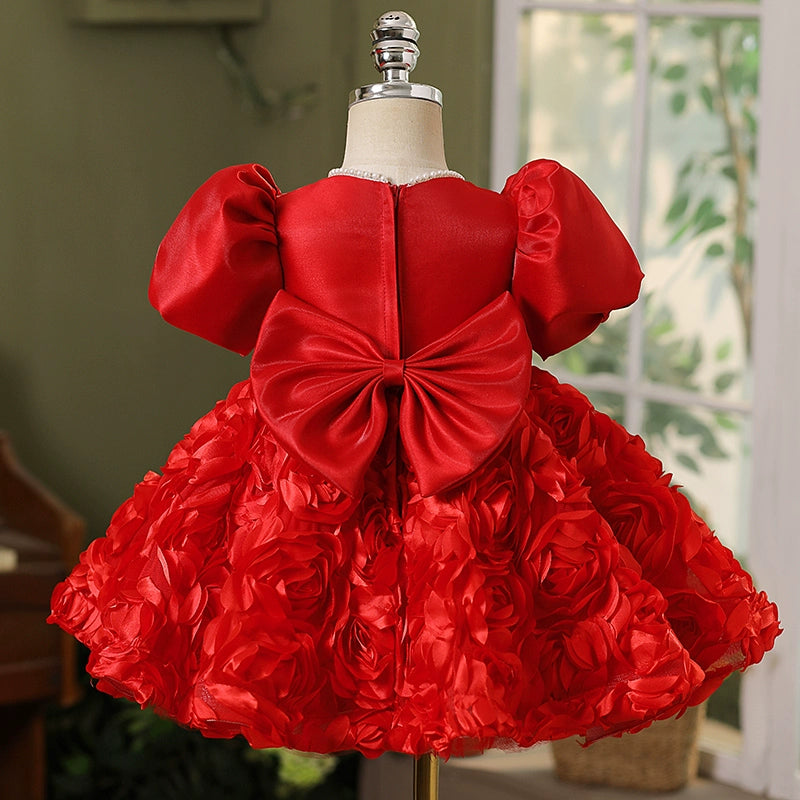 Cute Baby Girl Puffy Red Dress Toddler Birthday Party Princess Dress