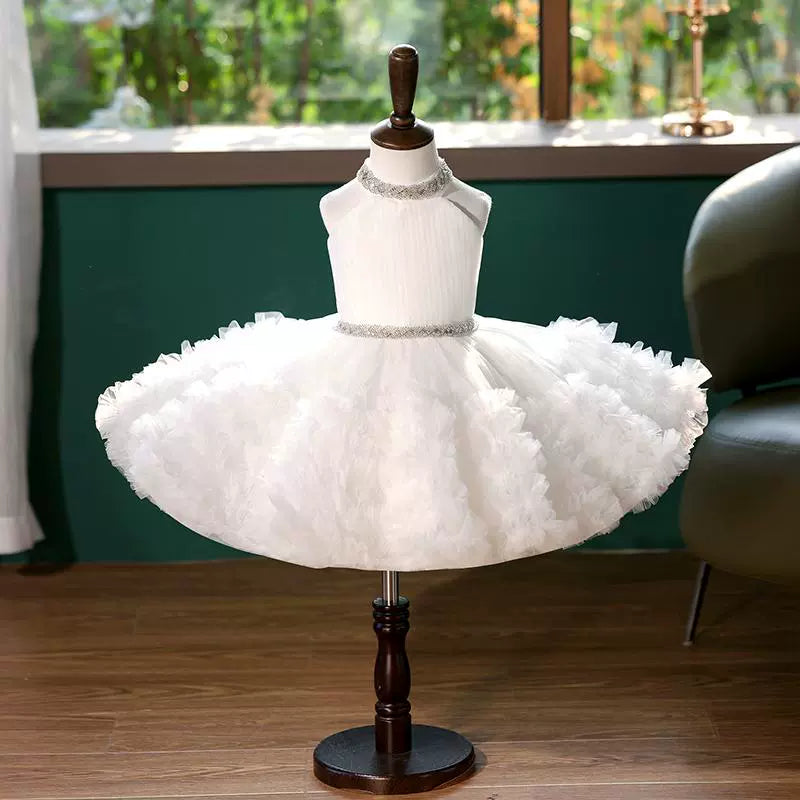 Girls White Pageant Dress Flower Girl Princess Dress