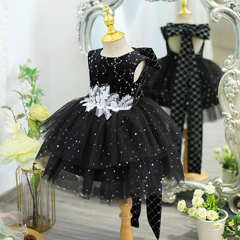 Children's Black Birthday Dress Girls Sleeveless Puffy Princess Dress