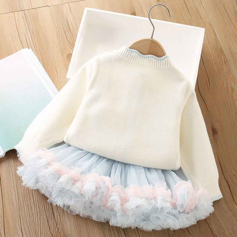 Cute Girls Sweater Set Cardigan Tutu Skirt Two-piece Set