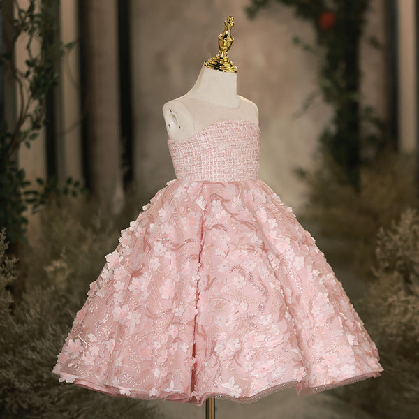 Elegant Baby Girls Pink Sequin Pattern Evening Dress Toddler Christening Dresses
