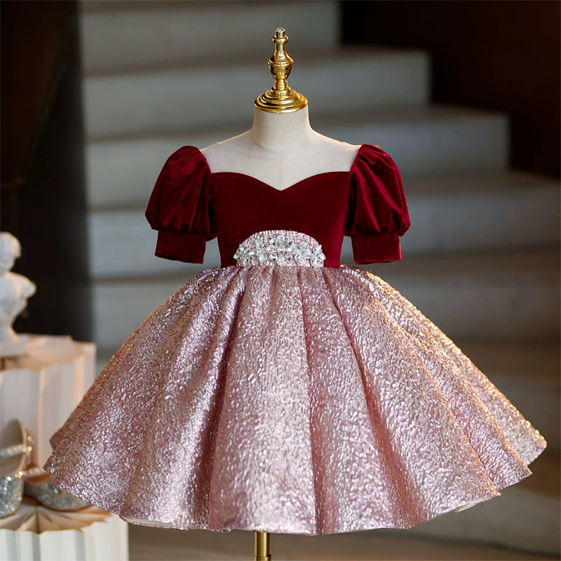 Christmas Dress Girls Evening Dress Puff Sleeve Princess Dress