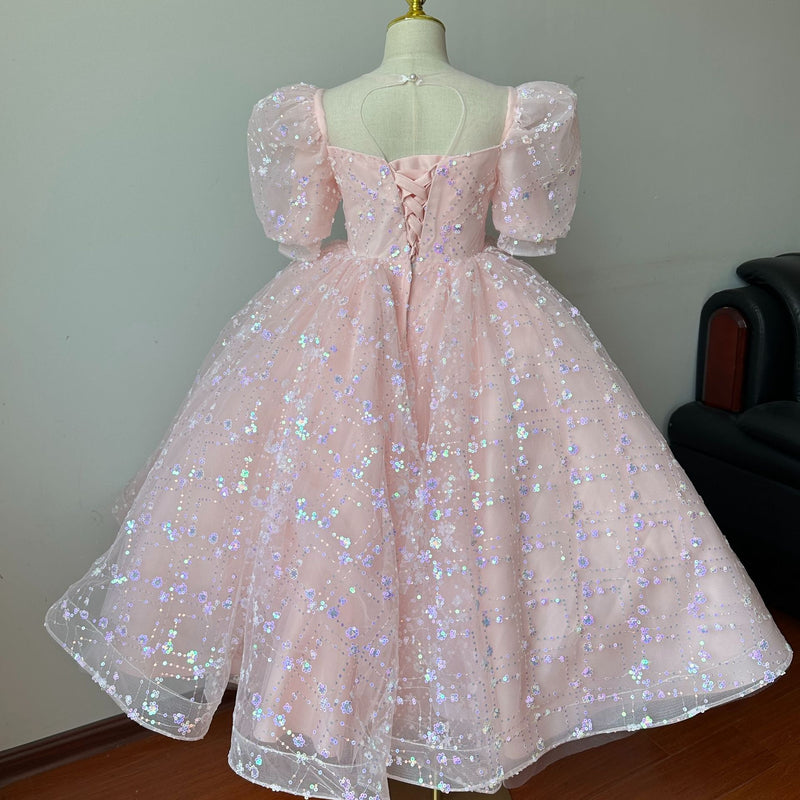 Girls Sequined Dress Baby Pink Princess Dress Girl Birthday Party Dress