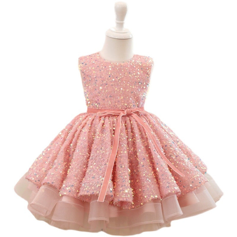 Cute Baby Girl Pink Sequined Dress Toddler Beauty Pageant Princess Dress