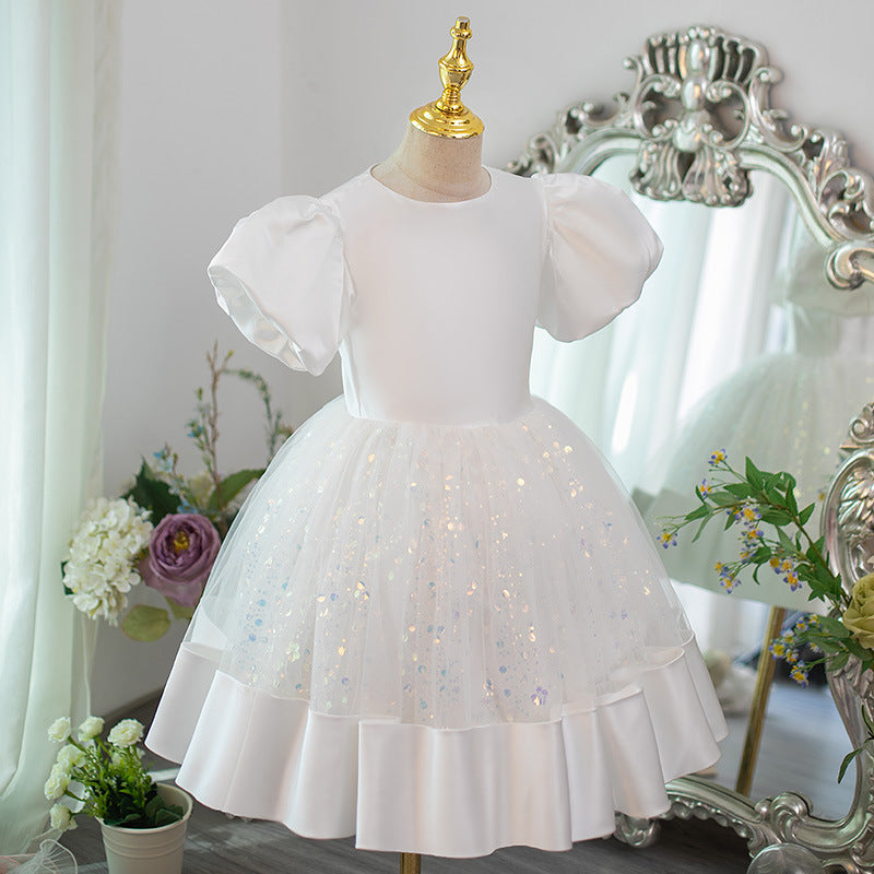 White Girls Pageant Dresses Girls Sequined Princess Dress