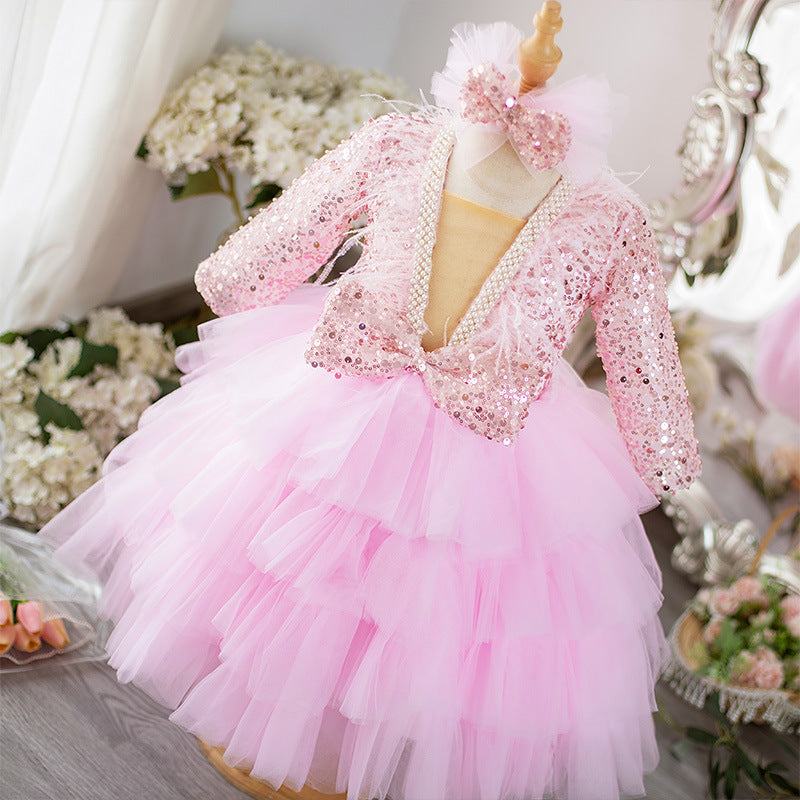 Girls Birthday Sequin Princess Dress Baby Puffy Dress