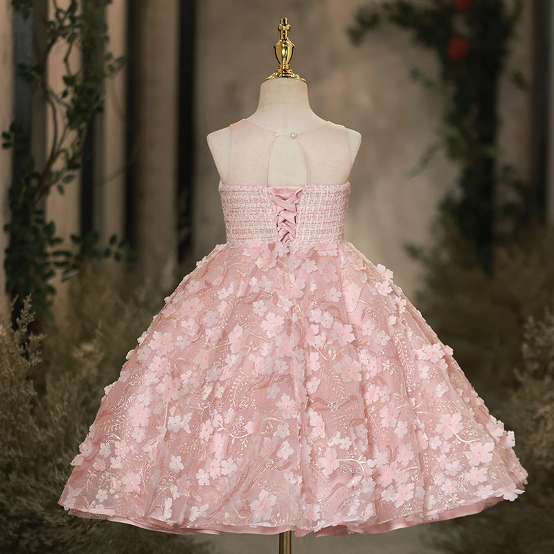 Elegant Baby Girls Pink Sequin Pattern Evening Dress Toddler Christening Dresses