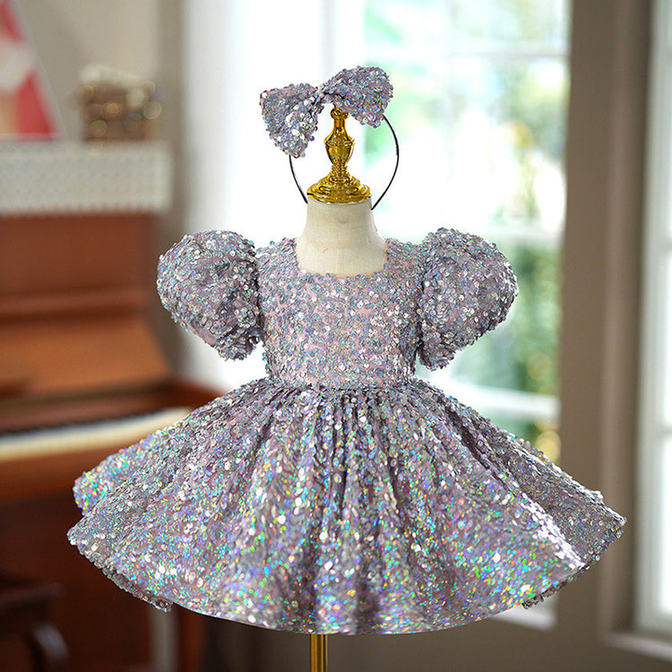 Luxurious  Baby Girl Puffy Sequined Dress Toddler Birthday Princess Dress