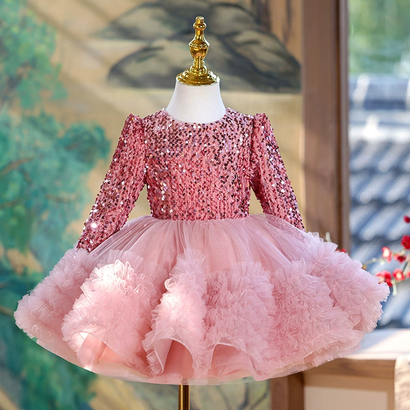 Luxurious Christmas Flower Girl Sequins Dress Toddler Birthday Party Princess Dress