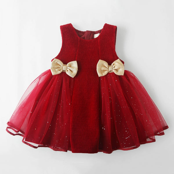 Girls Birthday Red Vest Dress Children's Bow Princess Dress