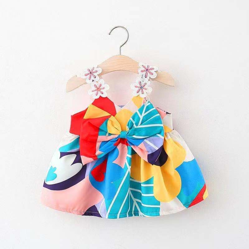 Cute Baby Girl Flower Suspender Bow Dress