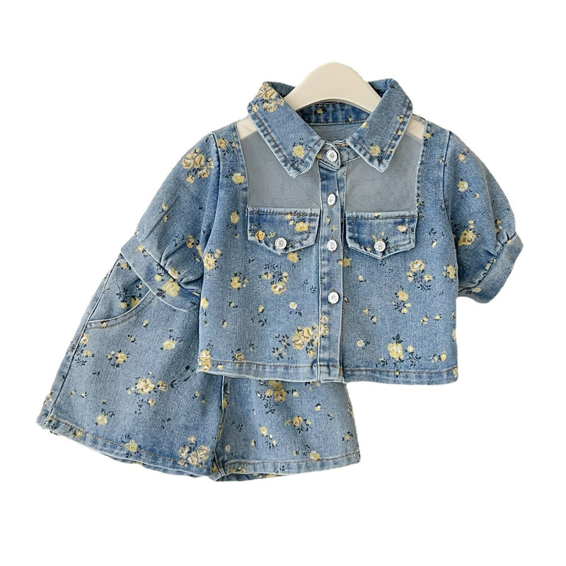 Girls Summer Suit Denim Print Suit