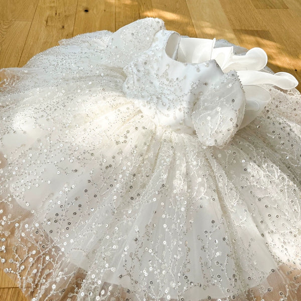 Cute Girl Baptism Dress Baby Girl Sequins Dress Toddler First Birthday Princess Dress