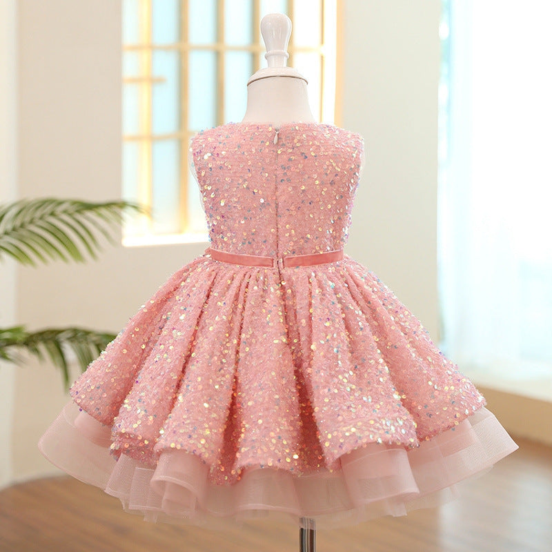 Cute Baby Girl Pink Sequined Dress Toddler Beauty Pageant Princess Dress