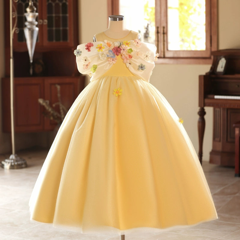 Children's Yellow Ball Princess Dress Flower Girl Wedding Dress