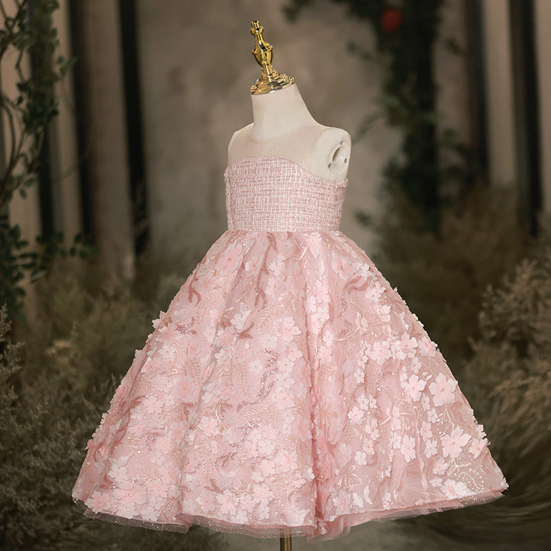 Elegant Baby Girls Pink Sequin Pattern Evening Dress Toddler Christening Dresses