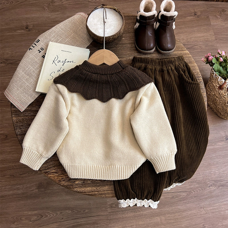 Girls' Thick Sweater with Children's Winter Pants Two-piece Set