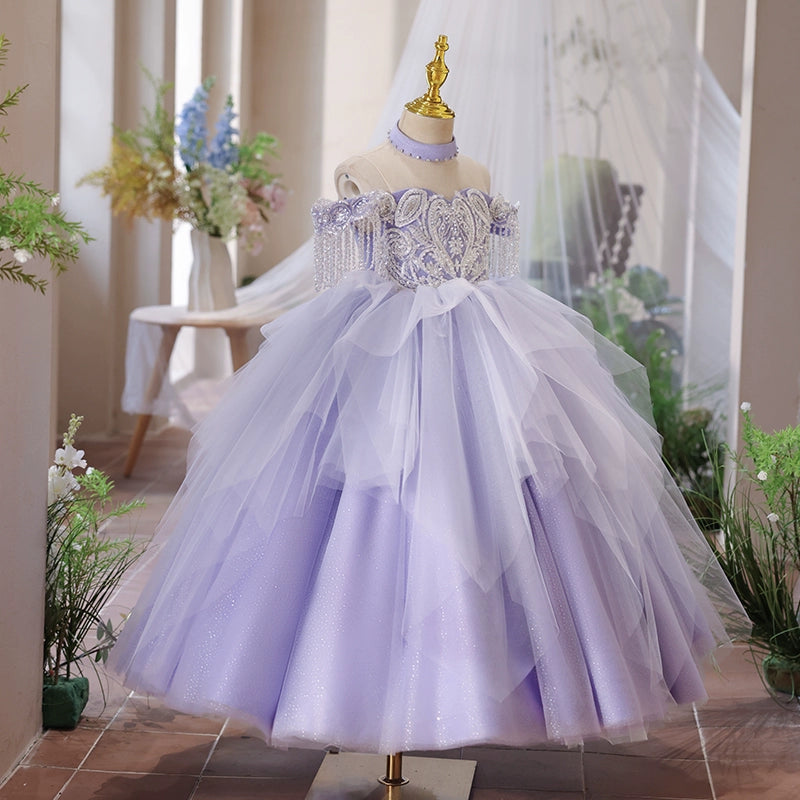 Purple Girl Formal Dresses Children Baptism Princess Dress