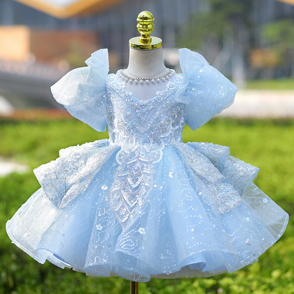 Children's Birthday Blue Dress Girls Prom Princess Dress