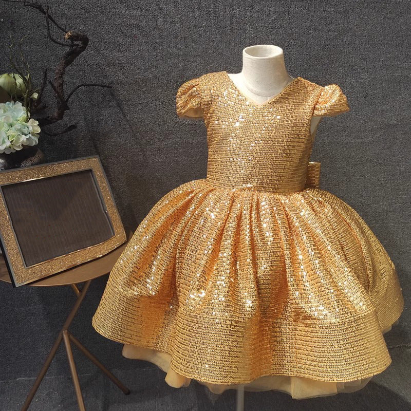 Elegant Baby Girl Gold Sequin Dress Toddler First Communion Princess D marryshe