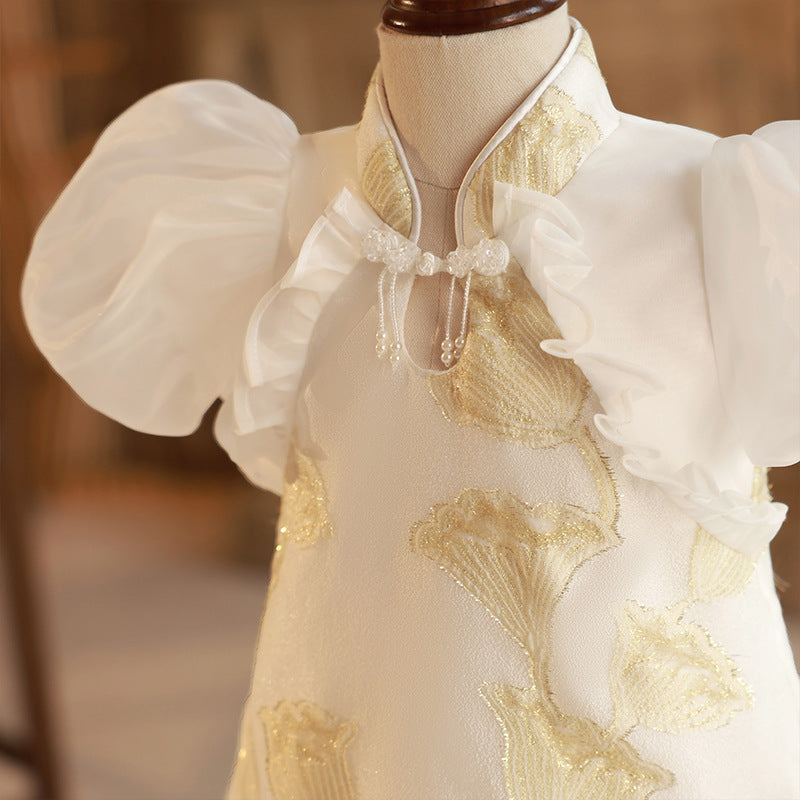 Elegant Baby Baptism Dresses Toddler Puff Sleeve First Communion Dresses