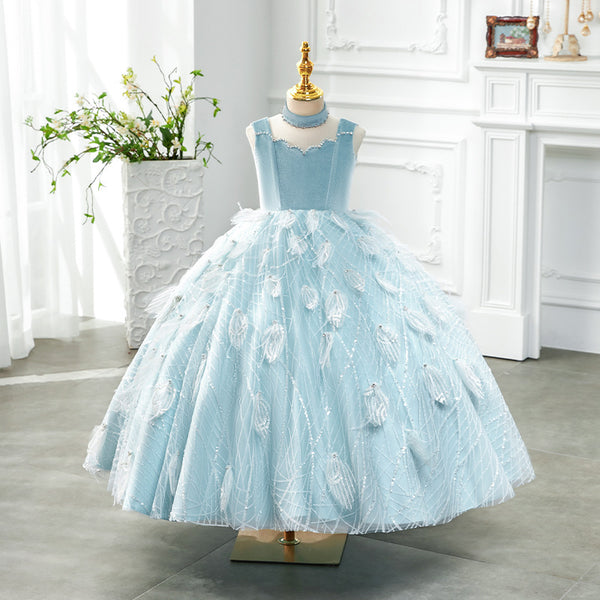 Elegant Baby Blue Princess Dresses For Girls Toddler Performance Dress