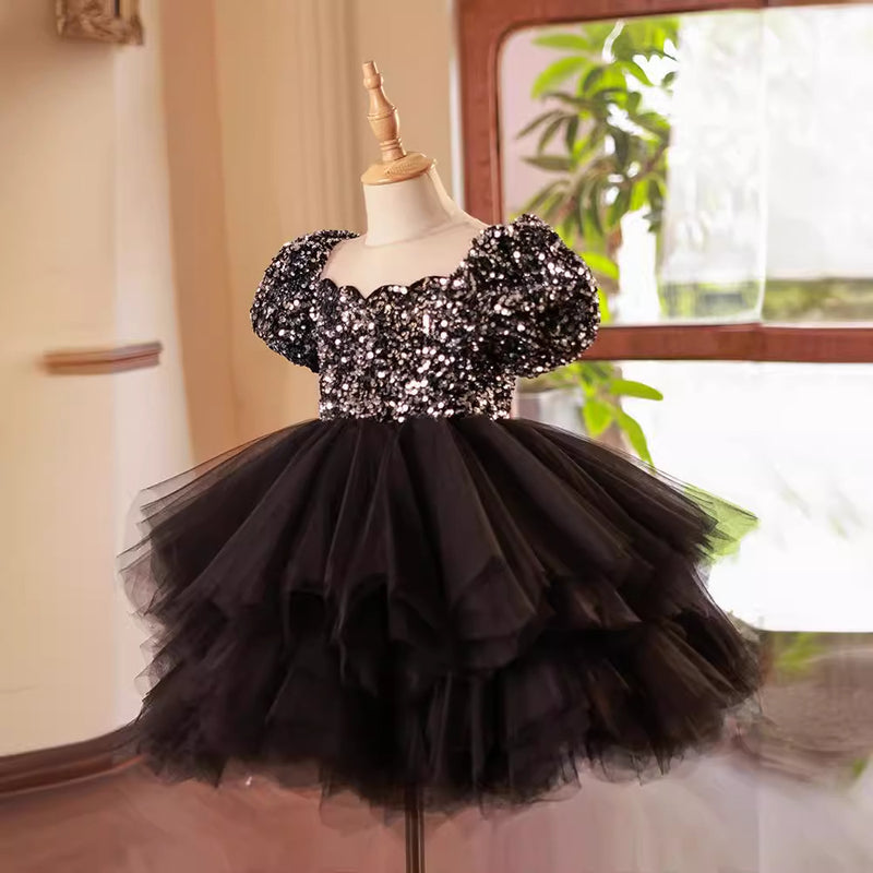 Girls Tutu Black Sequin Princess Dress Children's Show Christmas Dress